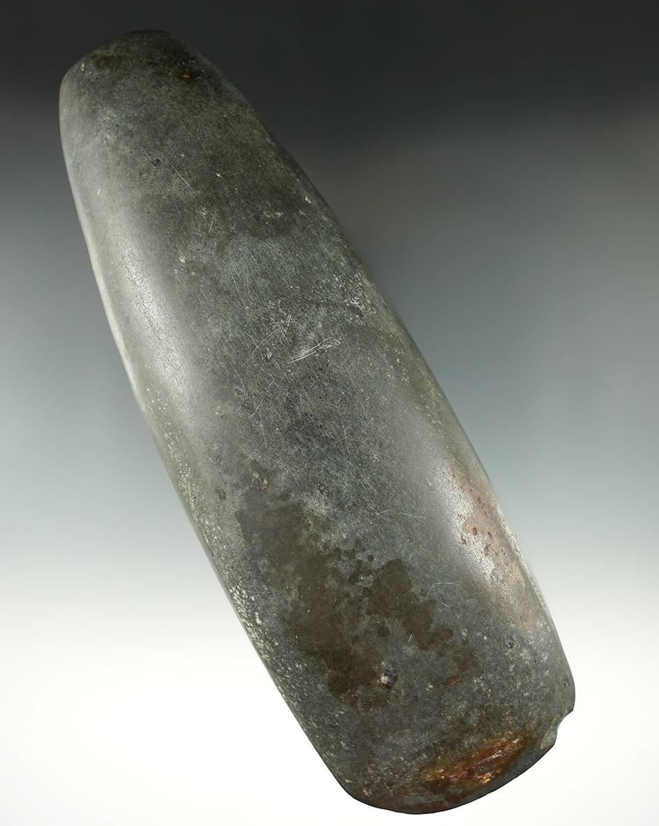 Highly polished dark Hardstone Celt, 7 3/4" x 1 3/4". From the Cliff Bauer collection, sale.