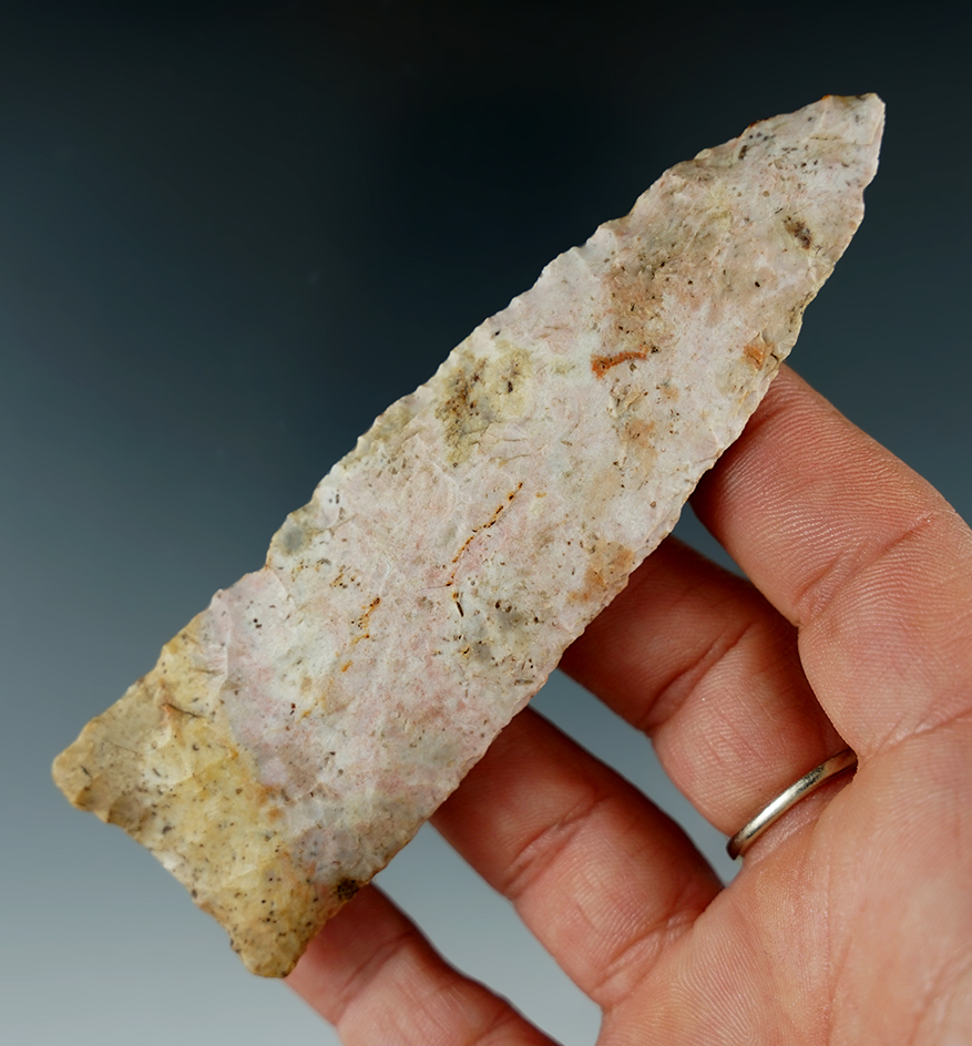 4 1/8" Dalton made from attractive Strawberry Chert, found in St. Clair Co., Illinois.