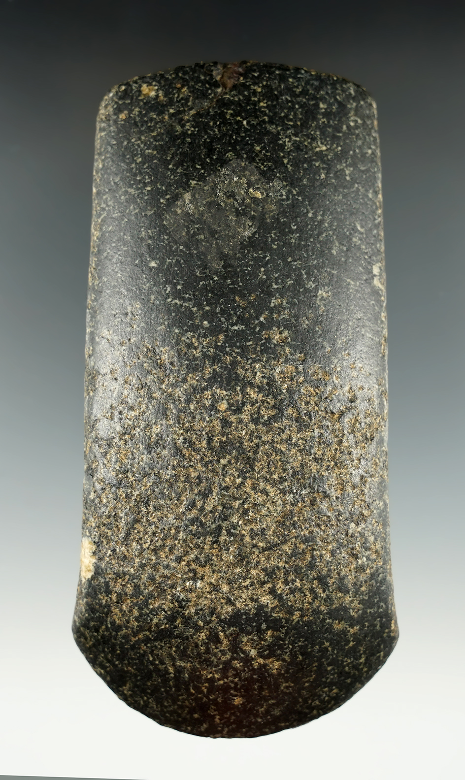 4 3/4" Hardstone Flared Bit Celt with squared sides, found in Ohio.