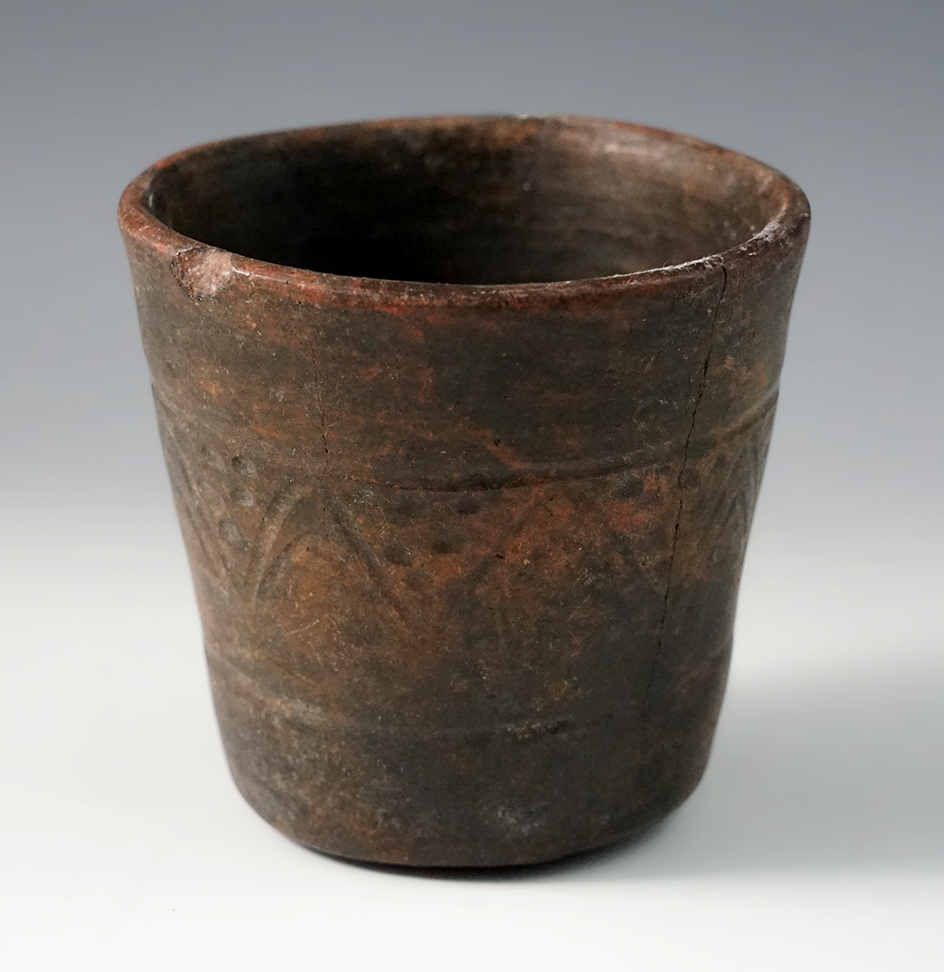 2 13/16" Tall Inca Kero found in Peru with nice engravings on exterior.