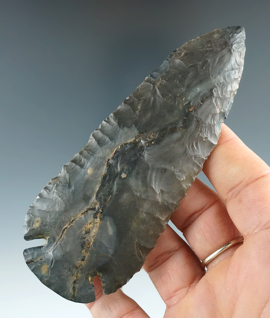 4 1/2" Sonora Flint Dovetail - restoration to base, 1 ear and 2 side dings. Kentucky.  Davis COA.