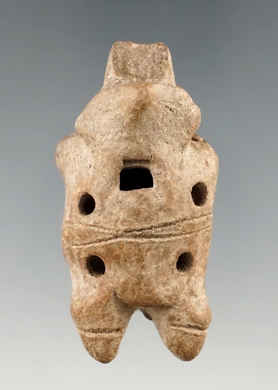 2 1/2" Long Clay Maraca Dance Whistle used by the Baruca Indians of Costa Rica Circa AD 1300.