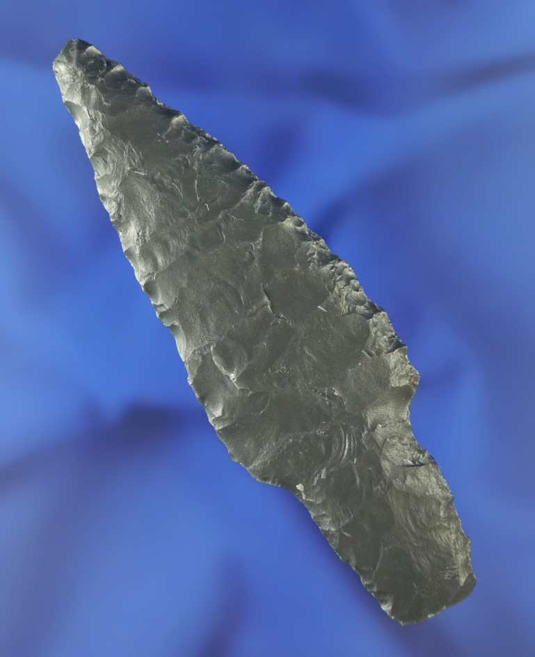 Thin and nice! 3 9/16" Parman Chisel Tip made from obsidian found in Oregon. Stermer COA.