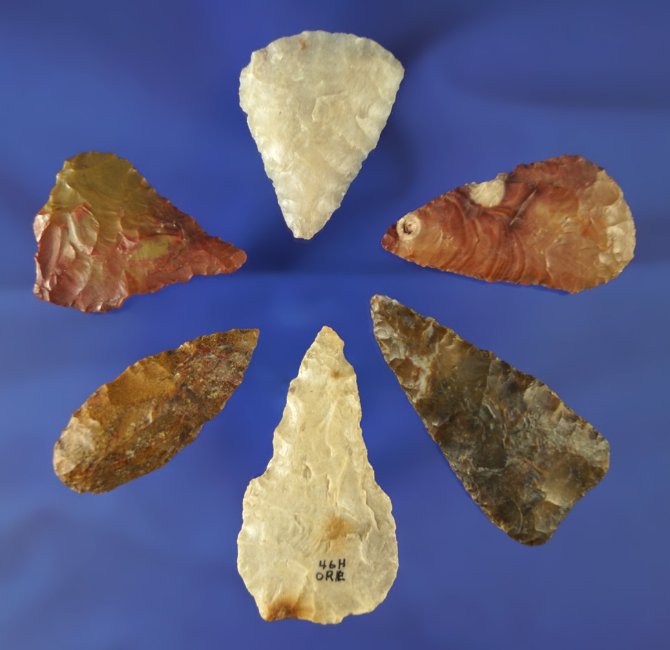 Set of six assorted Blades and Knives found near the Columbia River, largest is 2 1/16".