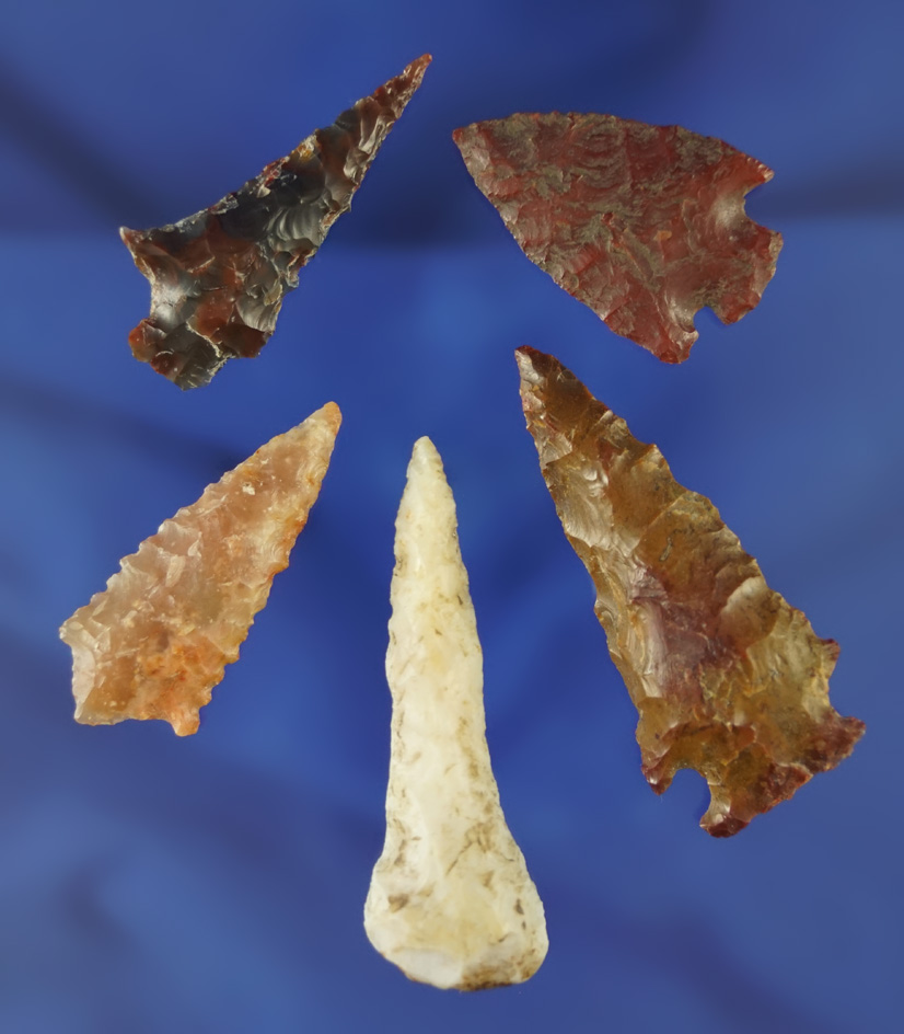 Set of five assorted Columbia River flaked artifacts, largest is 1 11/16".