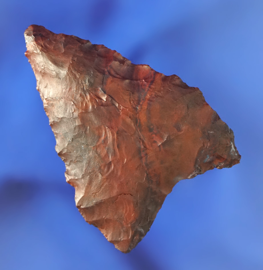 2 1/16" heavily patinated red Jasper Columbia Mule Ear found near Grants Pass Oregon.