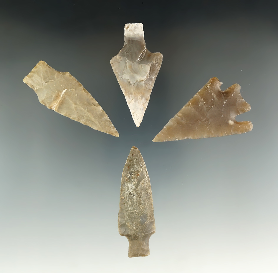 Set of four assorted Texas points, largest is 2 9/16".