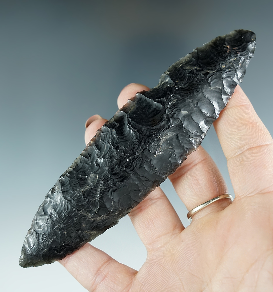 5 1/8" Cordilleran Obsidian Knife found in the high desert area of Oregon. Ex. Johns Collection.