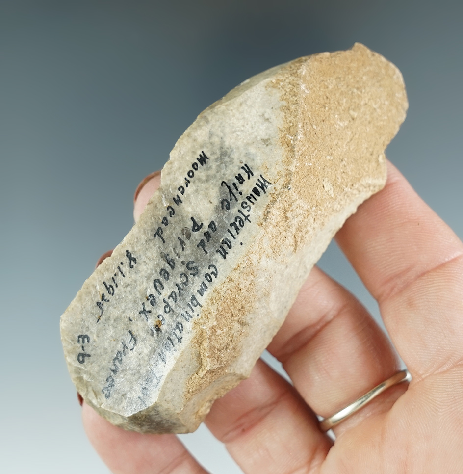 Ex. Moorehead!  Nicely styled 3 3/8" Knife/scraper found in France. Ex. Warren J. Moorehead