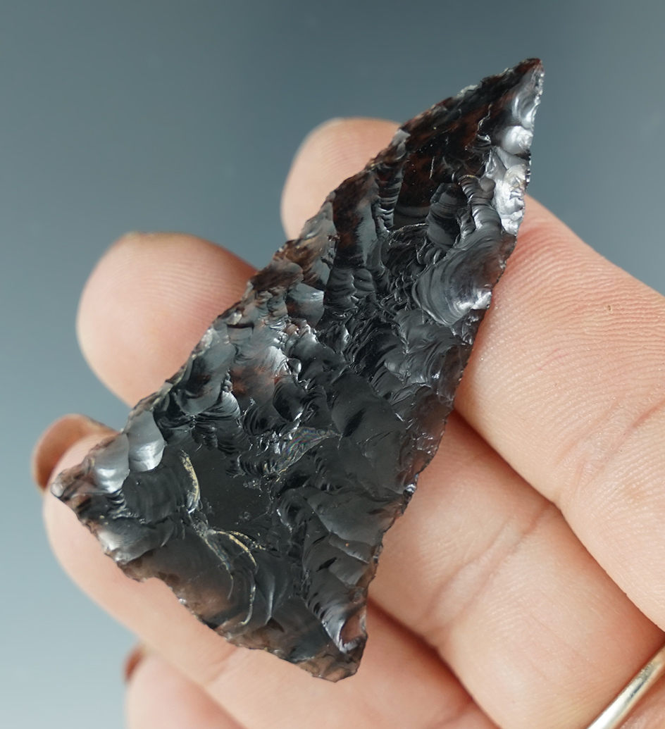 Pictured! 2 1/8" Crump Lake Eared- beautiful banded translucent Obsidian.Warner Valley, Oregon.