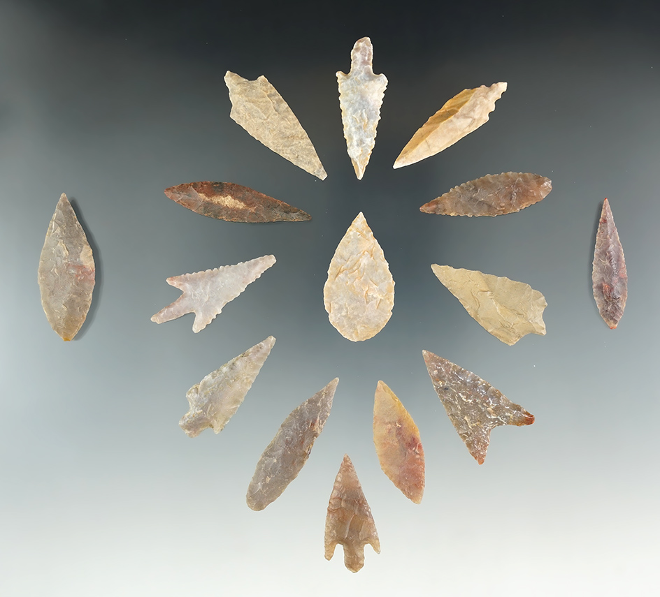 15 Nicely flaked Neolithic Points found in the northern Sahara region of Africa. Largest is 1 5/8".