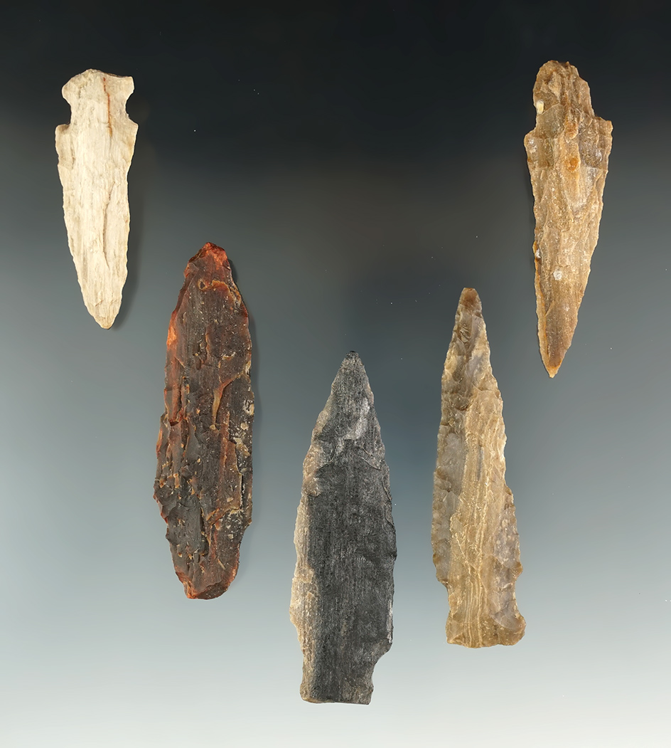 Set of five petrified wood Knives found in Texas, largest is 3 1/8".