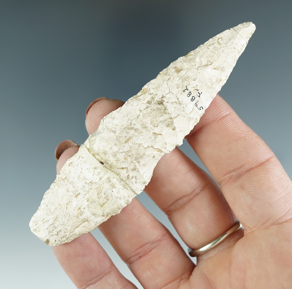 Ex. Moorehead - Rare! 3 9/16" Solutrean leaf shaped point that is broken and glued - France.