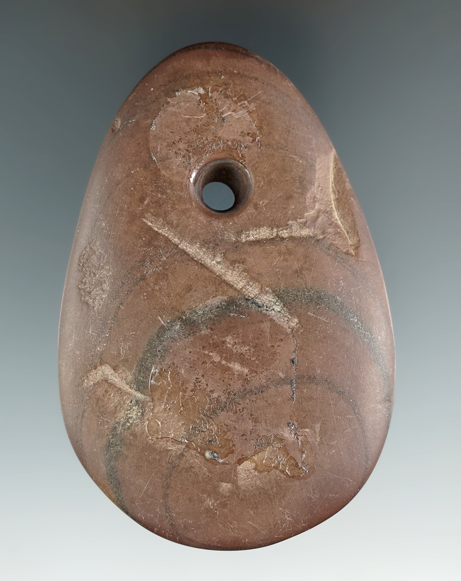 3 3/16" Tear Drop Pendant made from red banded slate found in Ohio.