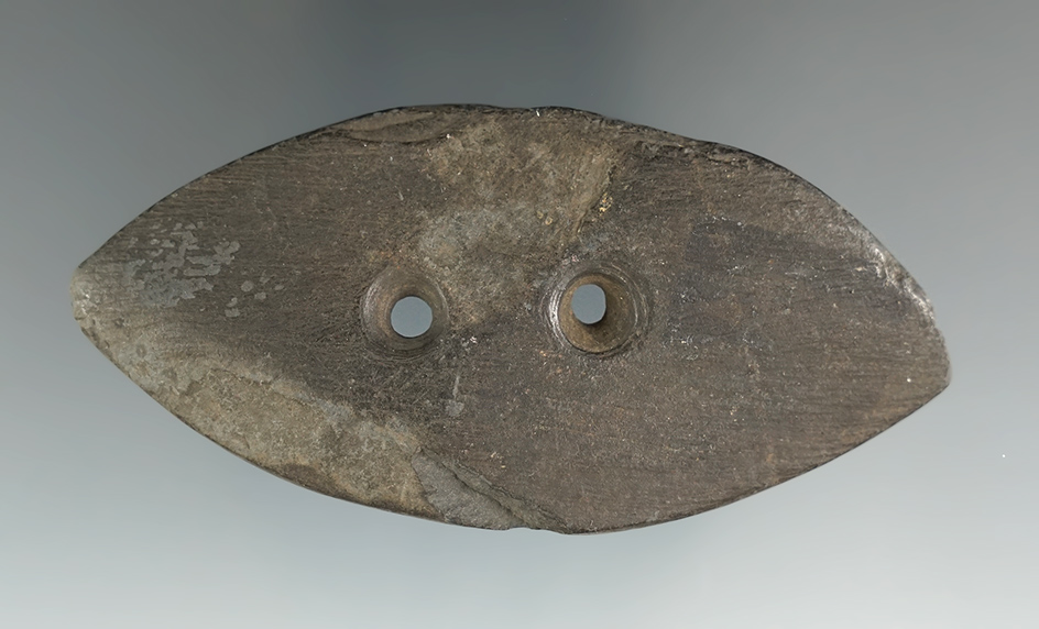 3 3/8" Bi-pointed Gorget found in Ottawa Co., Ohio.