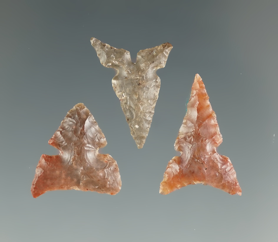 Set of three Desert Sidenotch points found near the Columbia River, largest is 7/8".