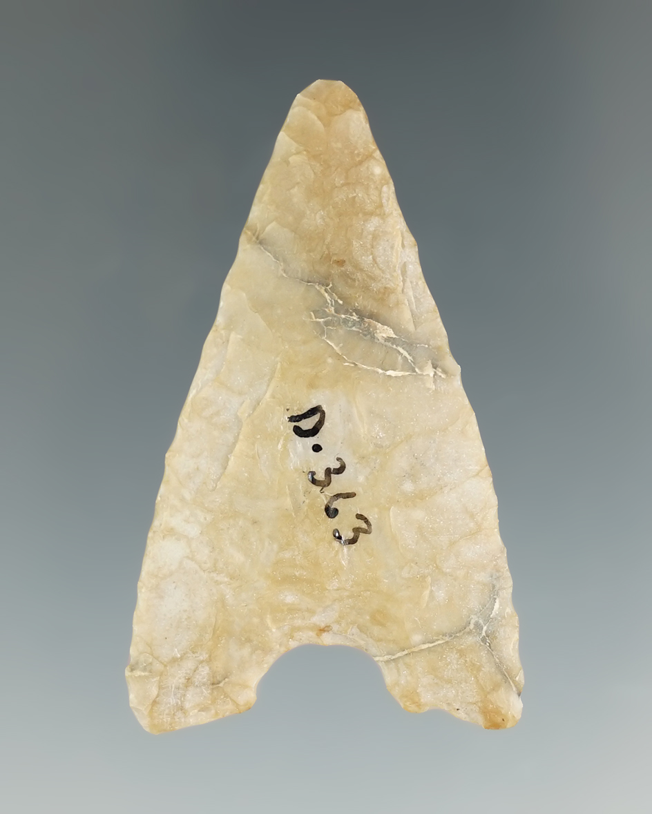 Rare! Exceptionally well flaked 1 15/16" Concave Base Flint Projectile Point found in England.