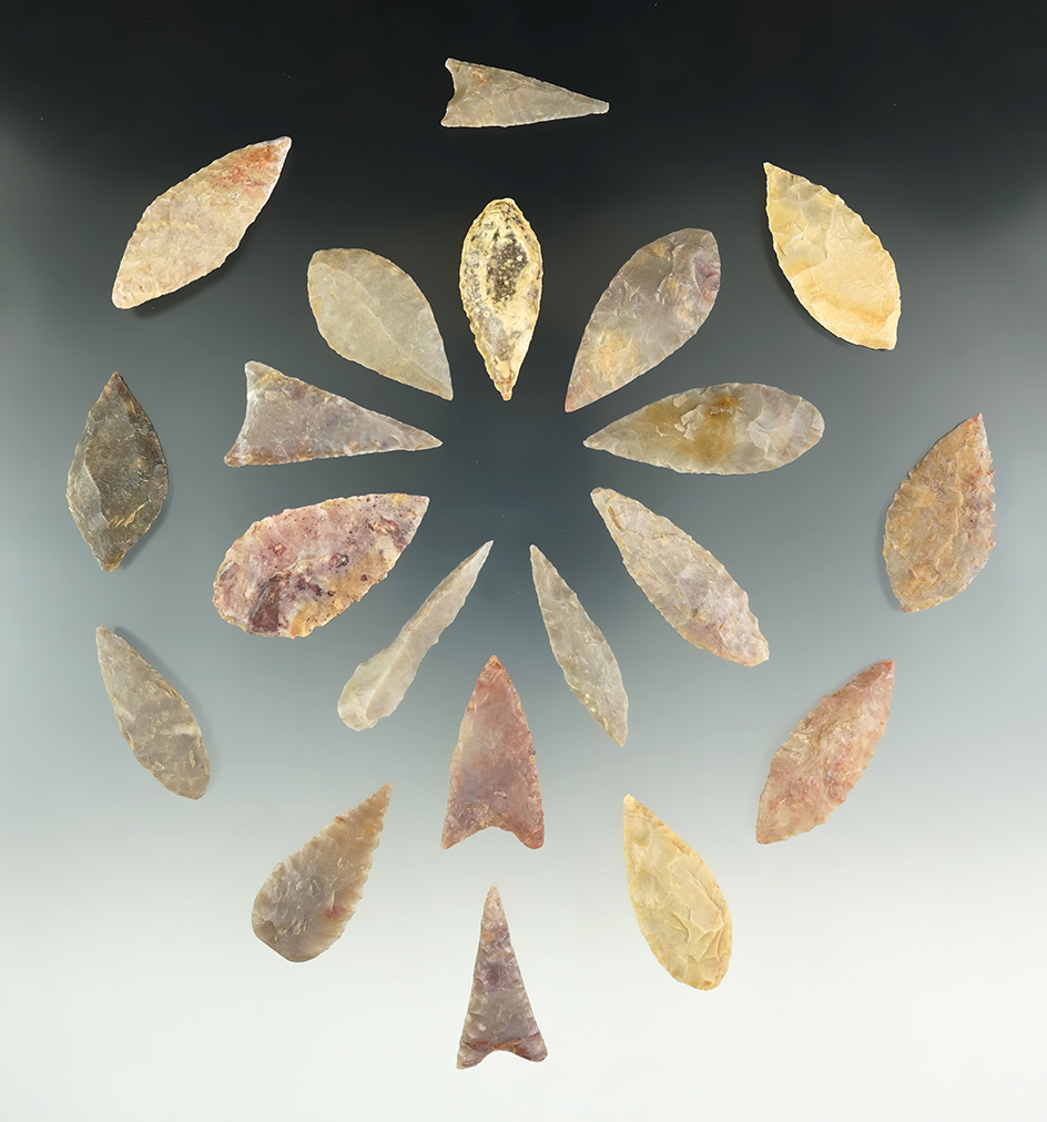 20 nicely flaked Neolithic points found in the northern Sahara region of Africa. Largest is 2".