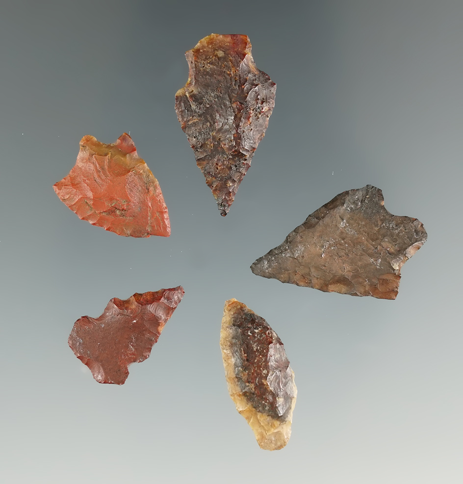 Set of five Flint Projectile Points found in Luzon, Philippine Islands. Largest is 1 1/16".