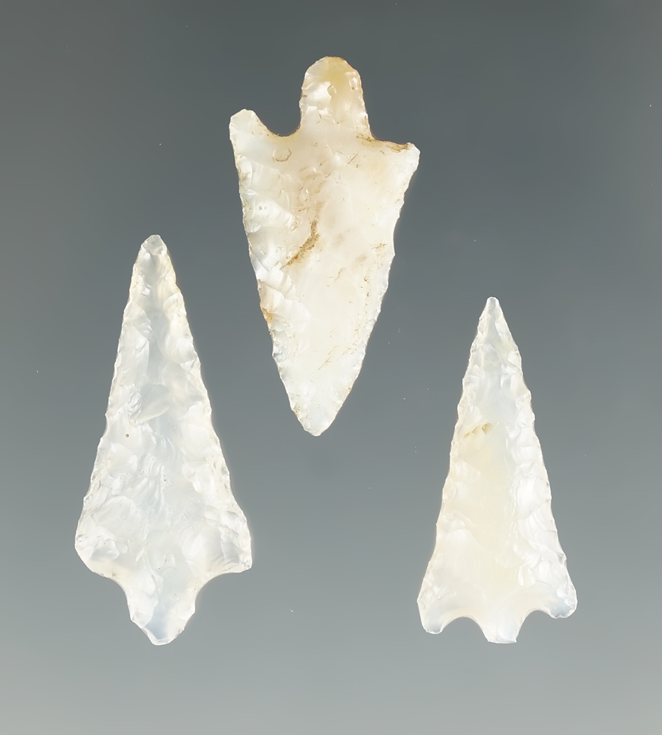 Set of 3 translucent Agate Gem Points found near the Columbia River. Largest is 1 1/8".