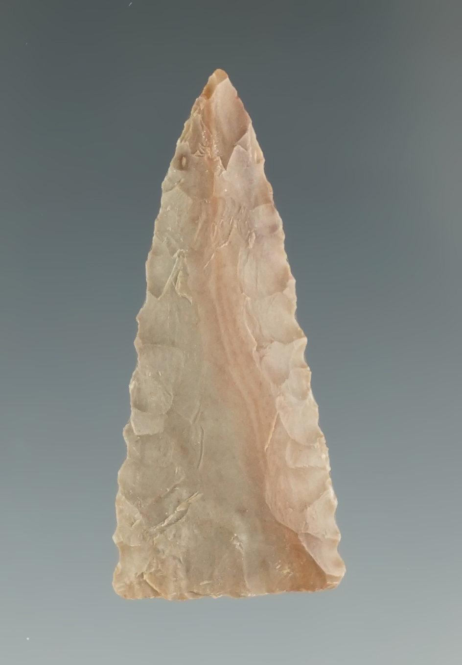 1 9/16" Mississippian Triangle Point - Buffalo River Chert. Found in Wayne Co., Tennessee.