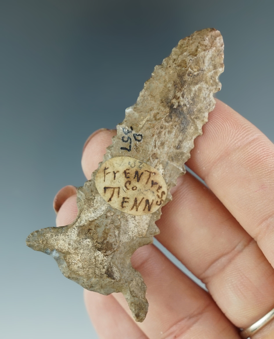 Unique! 2 5/8" heavily serrated anciently salvaged knife found in Fentress Co., Tennessee.