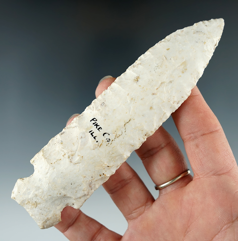 5 1/8" Osceola found in Pike Co., Illinois made from Burlington Chert. Jackson and Davis COAs.