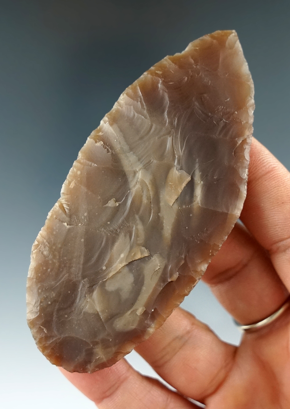Beautiful! 3 11/16" Flint Blade made from high quality semi translucent Flint. Real Co., Texas.