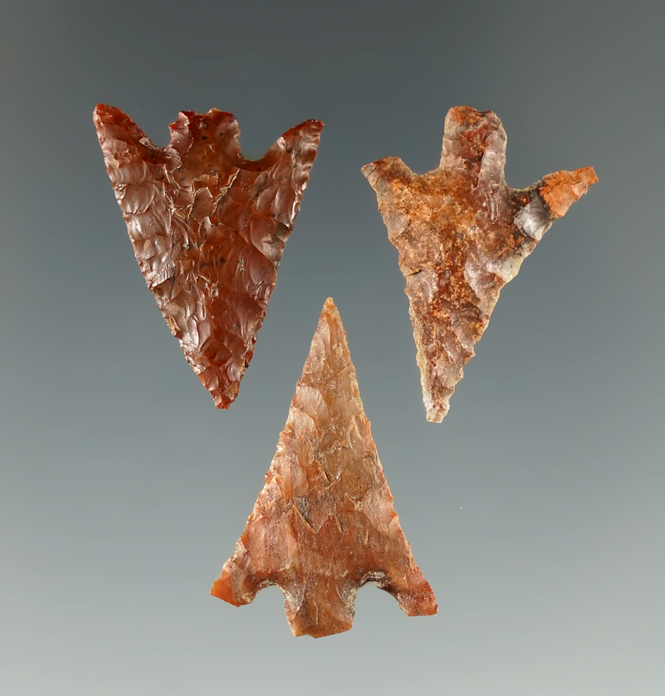 Set of three Columbia Plateau points found in Washington, largest is 15/16".