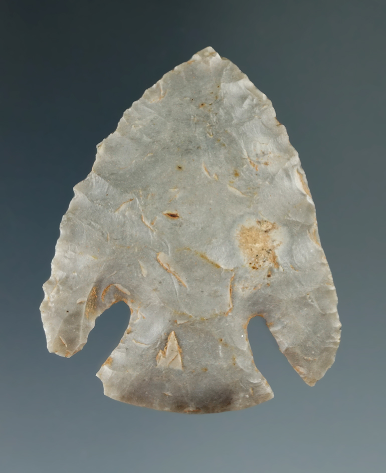 Nice flaking and style on this 2 3/16" Hornstone Owasco Lake. Mason Co., Kentucky. Ex. Tom Davis.