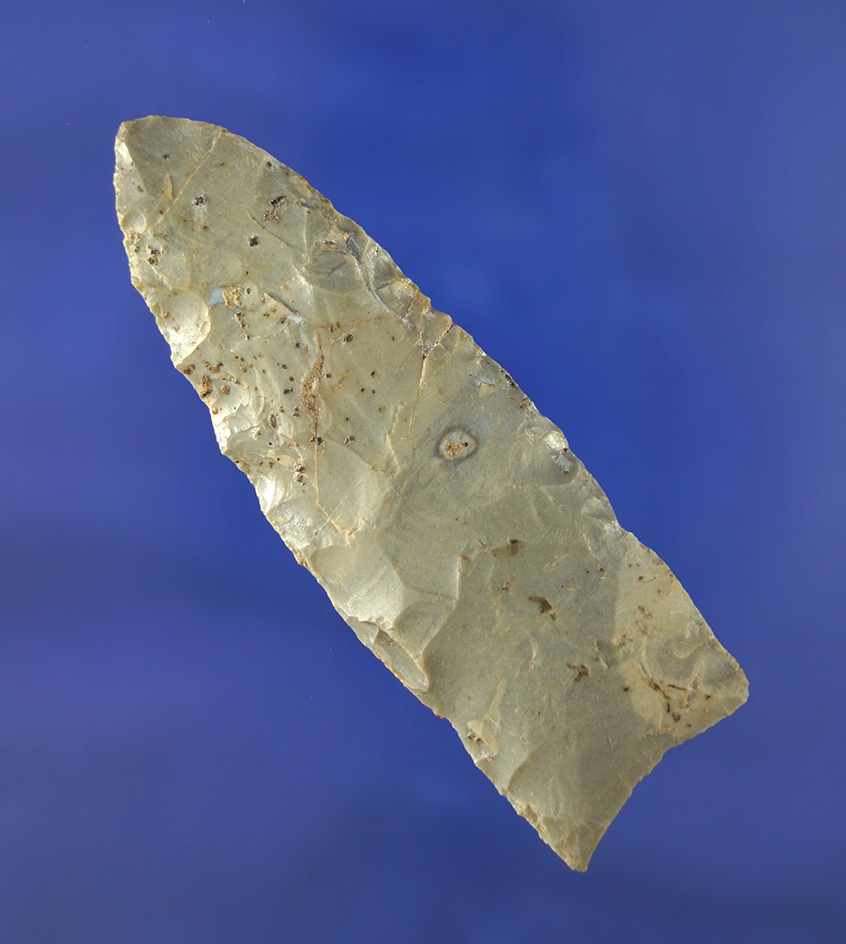 3 15/16" Clovis made from Hornstone, found in Daviess Co., Kentucky. Dickey COA.