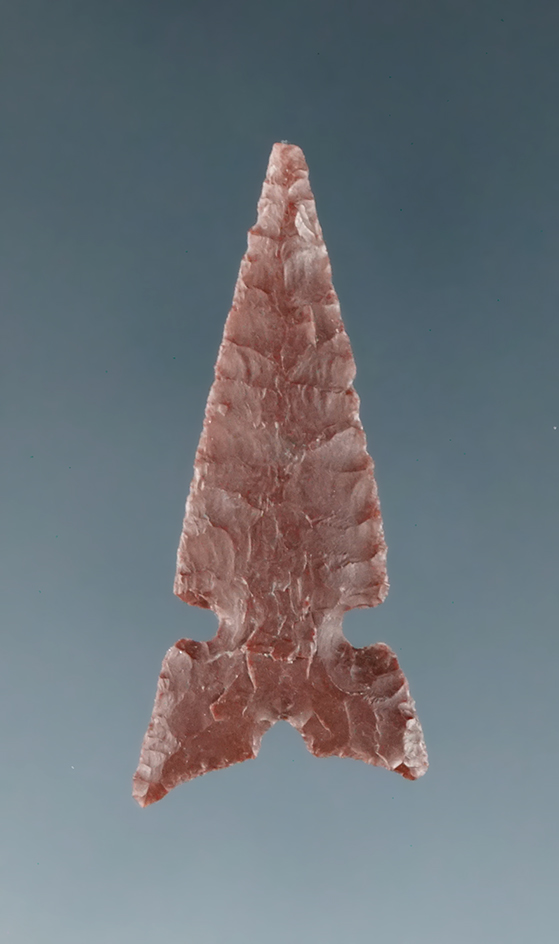 Well flaked 1 3/16" Sidenotch made from Jasper, from the Southwest Texas Collection of K.D. Bruce.