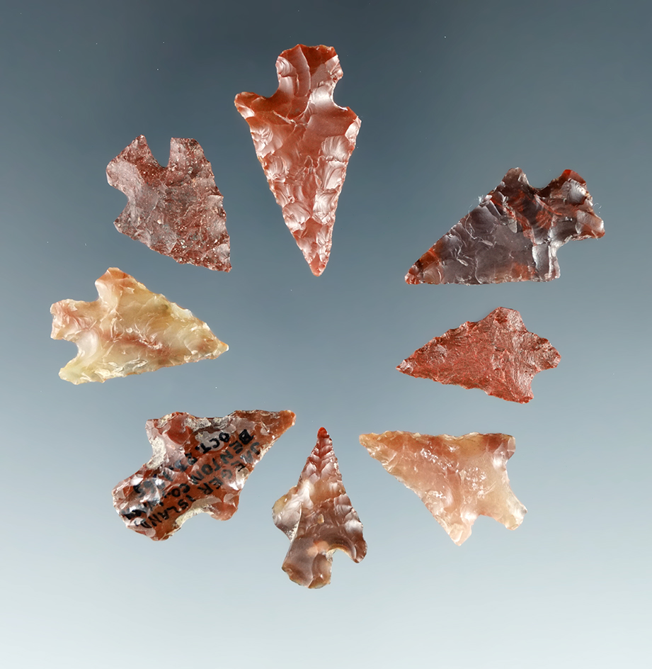 Group of 8 Assorted Gempoints found near Jaeger Island, Benton Co., Washington, largest is 7/8".