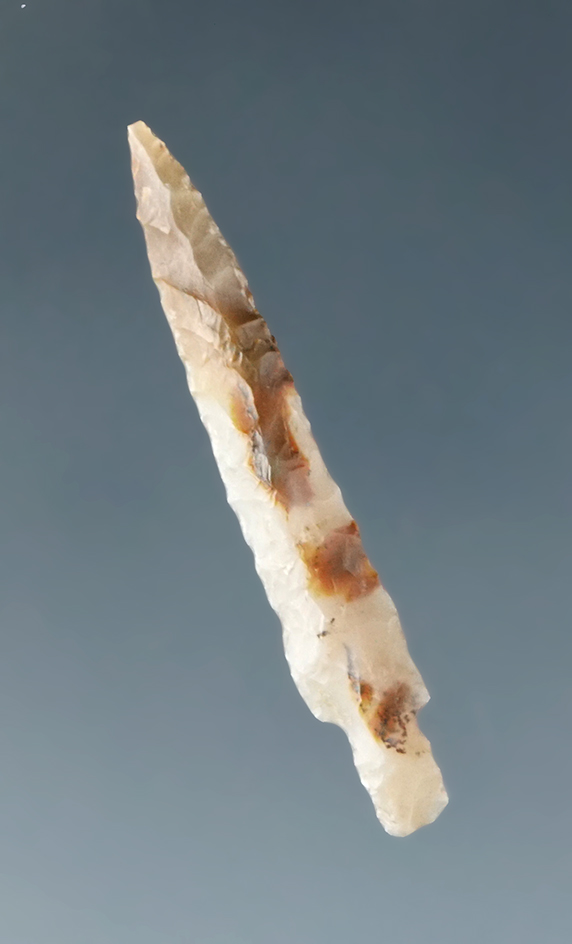 Nice! 1 1/8" Dagger made from semi-translucent material, found near the Columbia River, Washington.