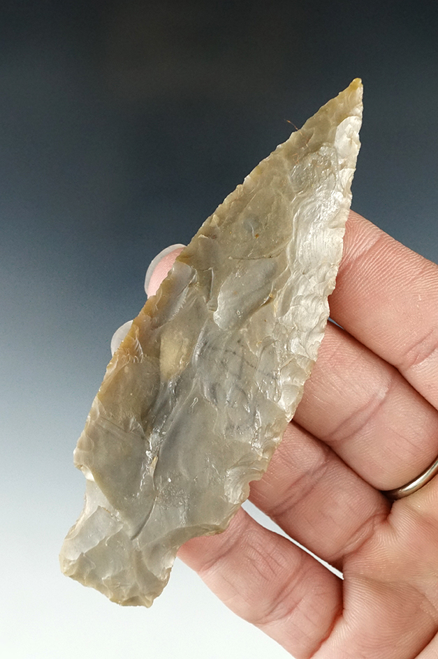 Ex. Museum! Nicely styled 3 3/4" Bulverde which was glued to a board found in Texas.