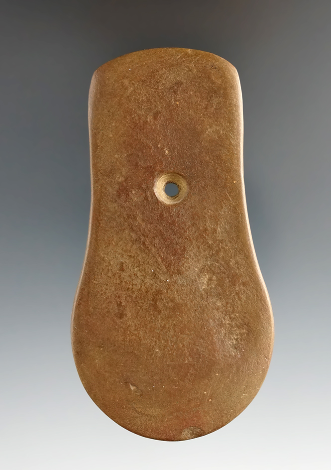 3 11/16" Brown Slate Adena Keyhole Pendant found in Warren Co., Ohio.  Ex. Kelly, Collins, Shipley.