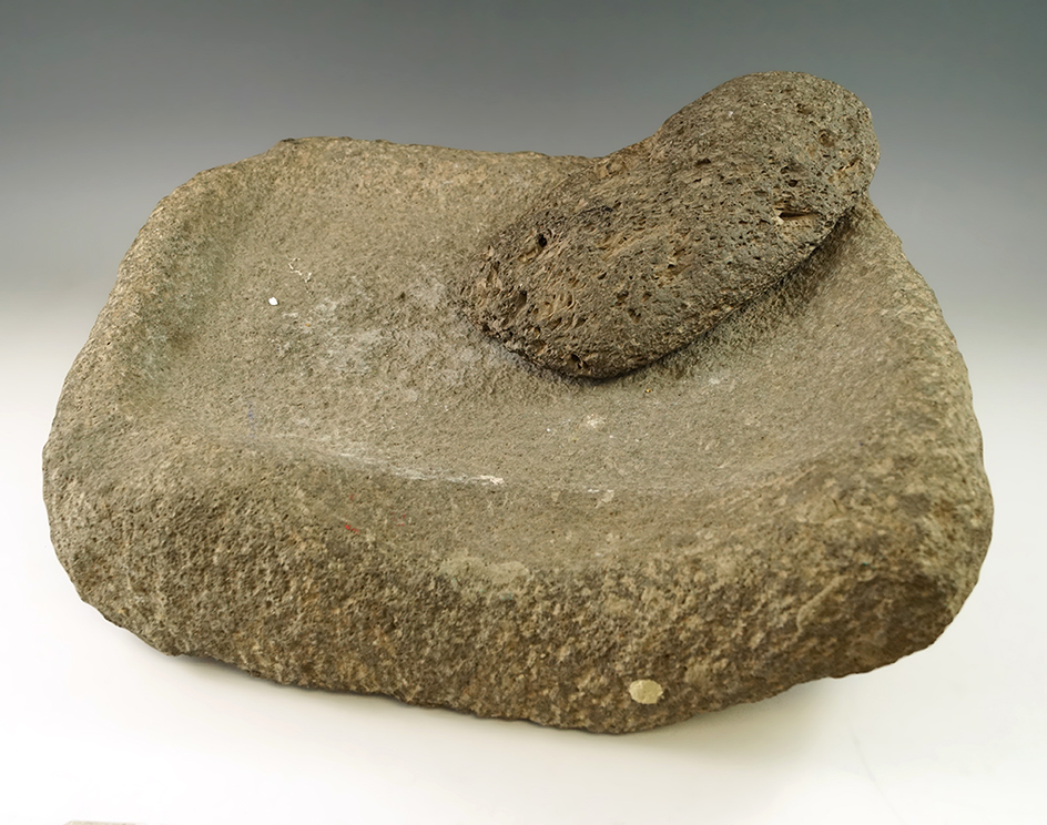 13" Hardstone Metate and a 7 1/2" Mano found in the southwestern U.S.