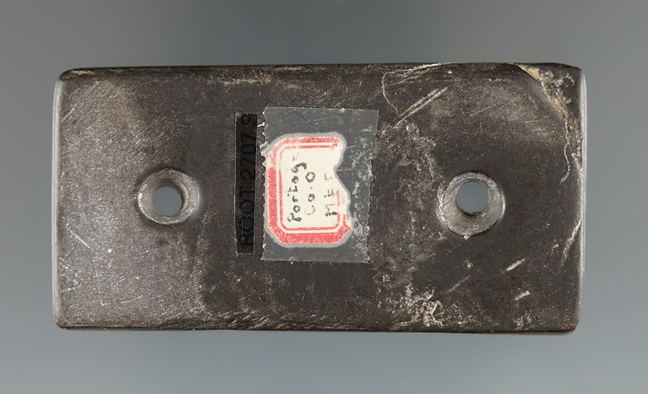 2 11/16" Woodland Rectangular Pendant made from Slate found in Portage Co., Ohio.  Ex. Dilley.