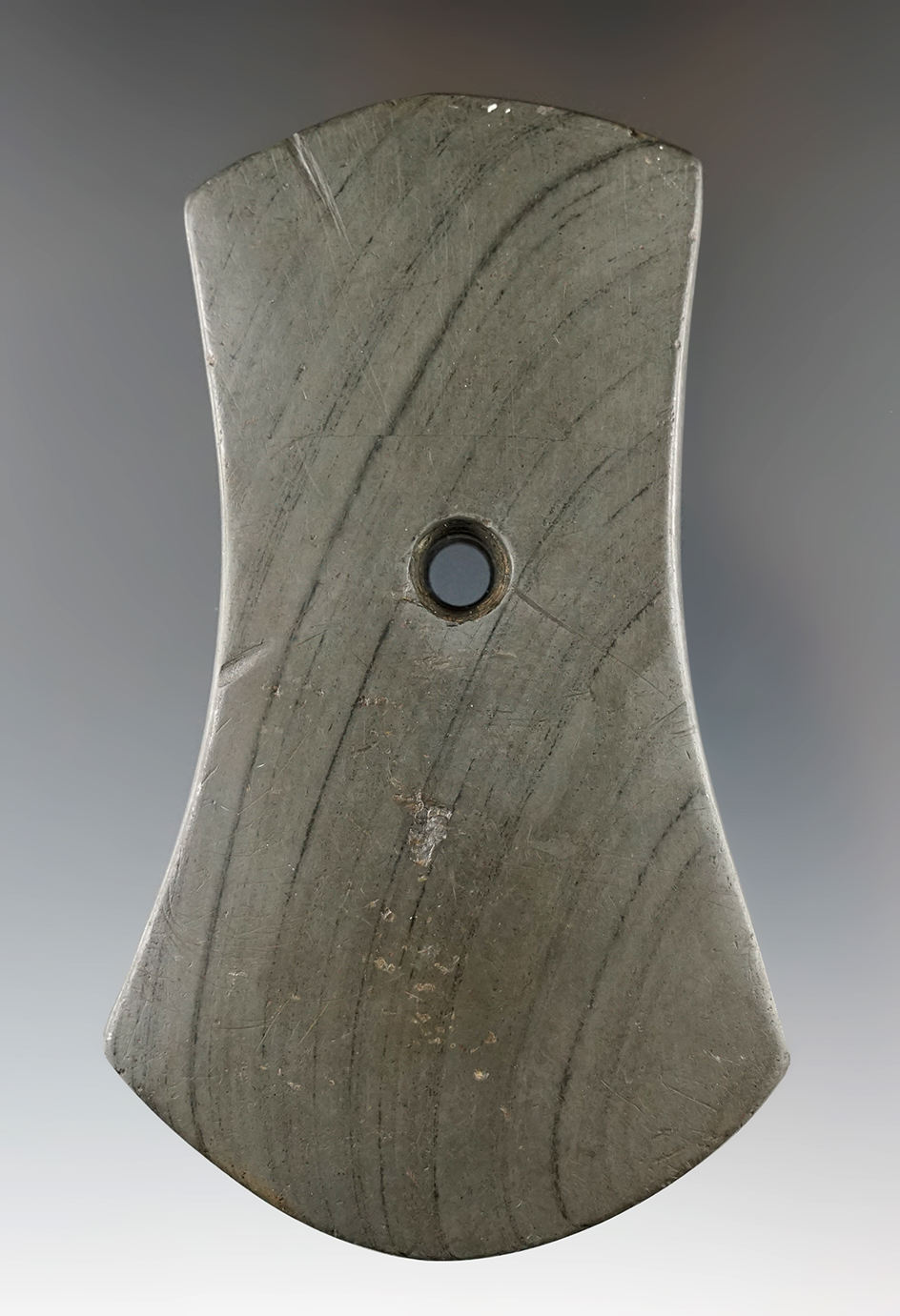 4 3/8" Bi-Concave Pendant made from beautiful banded Glacial Slate found in Hardin Co., Ohio.
