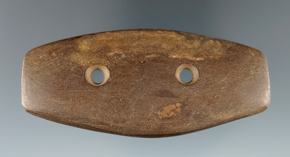 3 5/16" Red Slate Hopewell Gorget found in Ohio.  Ex. Richard Sisson.