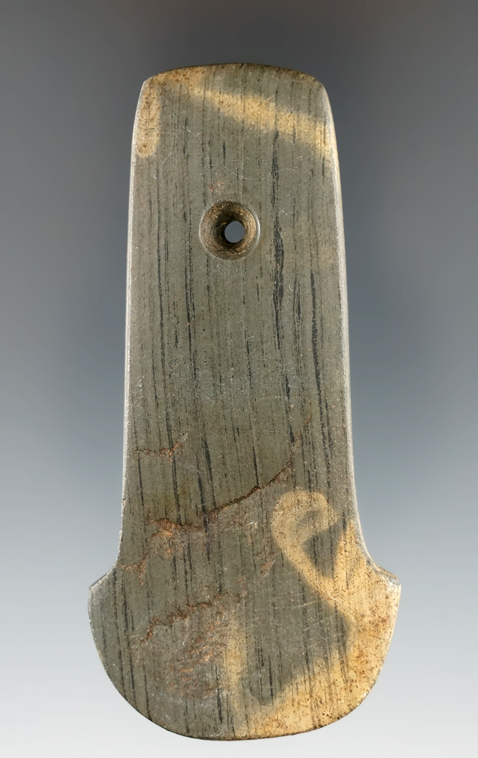 3 1/2" Adena Anchor Pendant made from Banded Slate found in Pickaway Co., Ohio. Ex. Gaines.