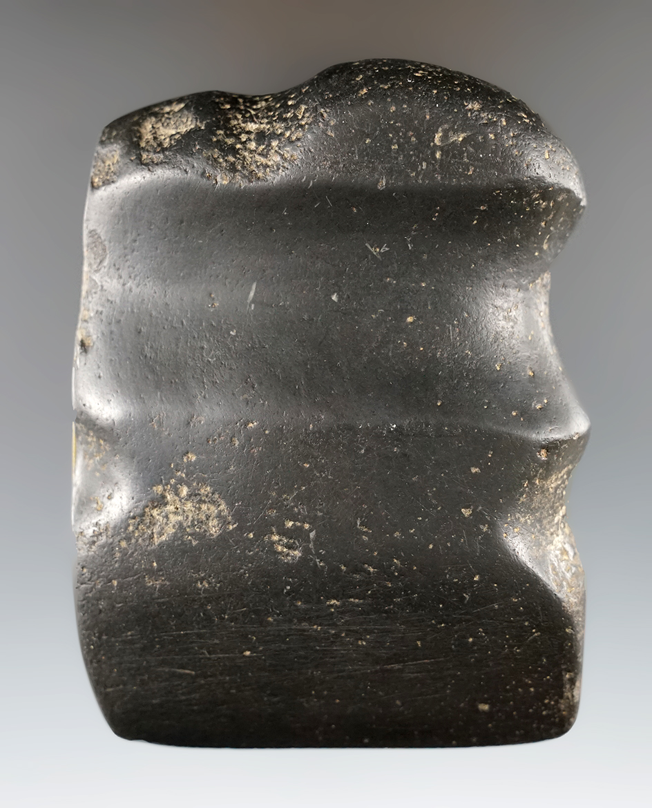 Unusual hafting on this 3 1/2" Anasazi Axe made from black Hardstone that has triple grooves.