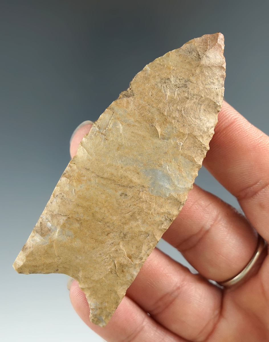 3 3/16" Fluted Paleo Clovis found in Central Indiana - well flaked and nicely styled. Bennett COA.