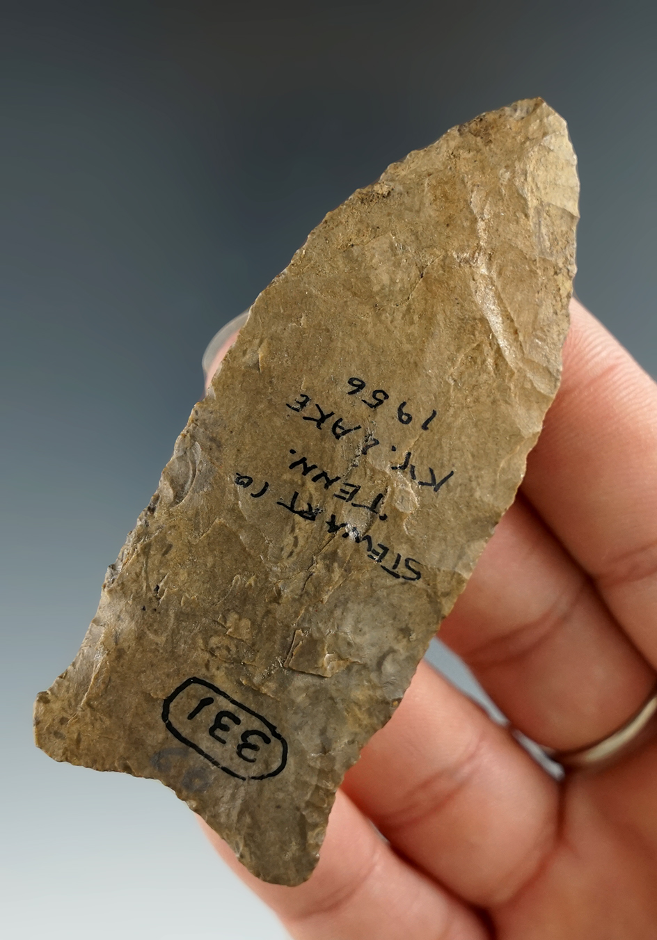 3 1/16" Paleo Quad found in Stuart Co., Tennessee near Kentucky Lake in 1956. Bennett COA.