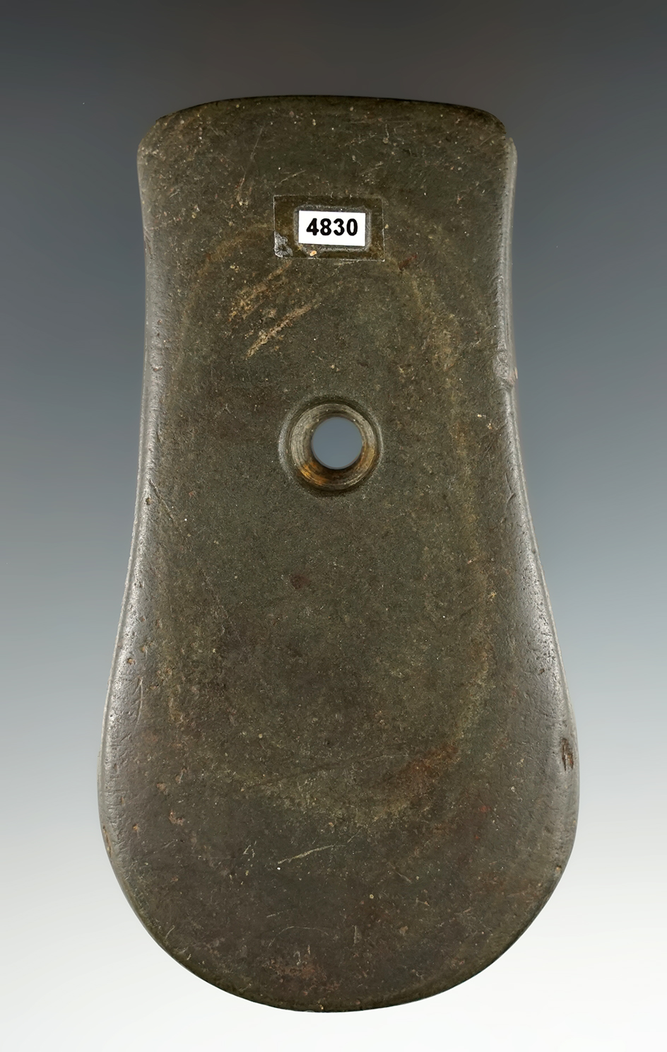 4 1/4" Keyhole Pendant found near Fort Recovery, Mercer Co., Ohio. Ex. Parker, Elleman, Rowlands.