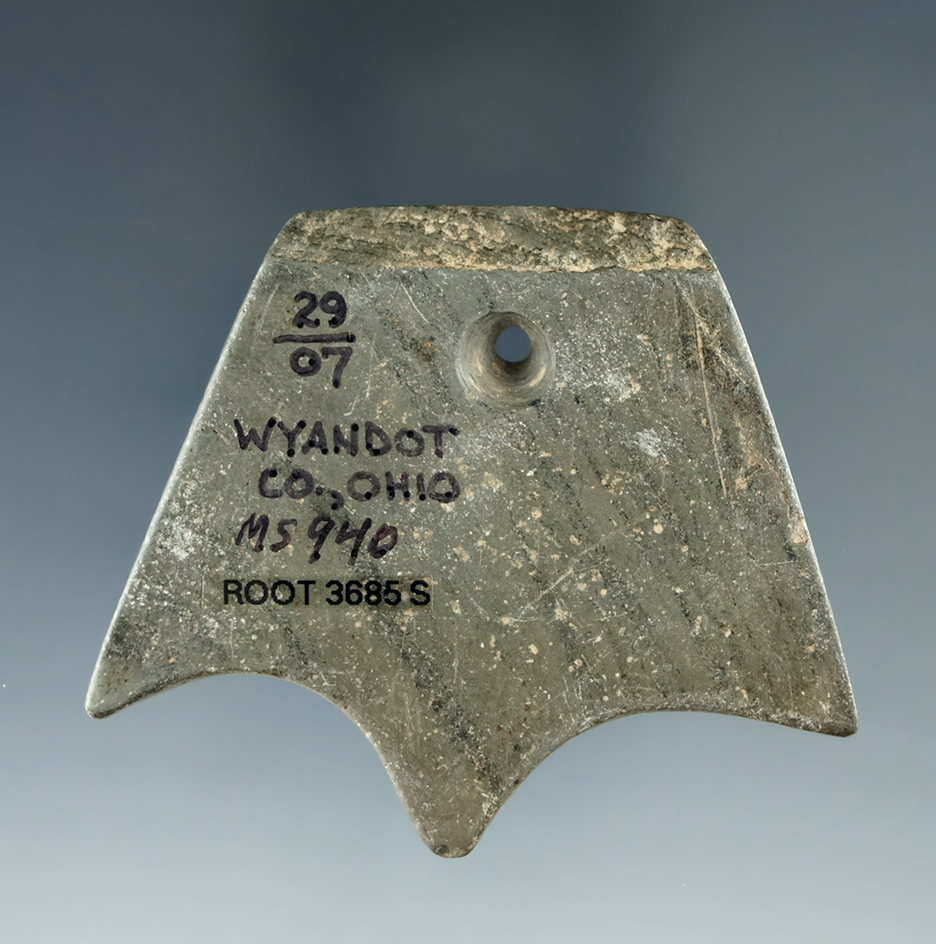 2 1/16" Hopewell Pentagonal Pendant- Wyandot Co., Ohio. Pictured in Ohio Archaeologist.