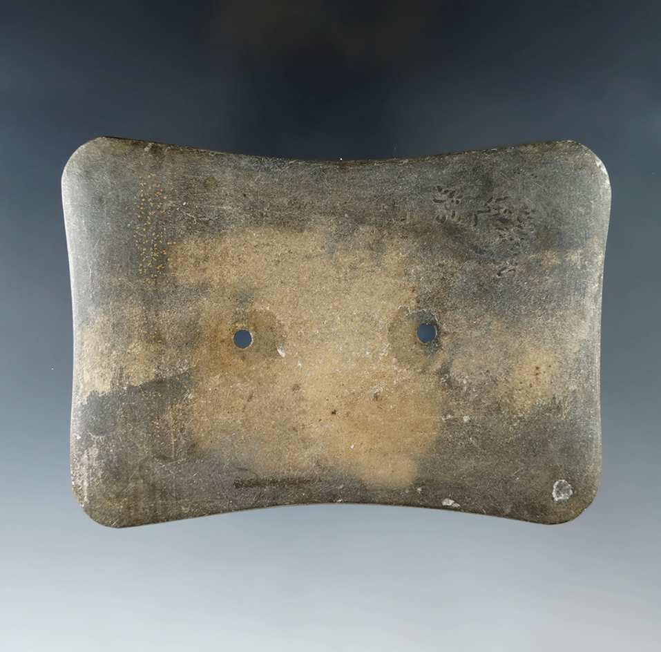 4 1/16" Adena Quadaconcave Gorget, Delaware Co., Ohio. Pic. in Ancient Art of Ohio & Ohio Slate