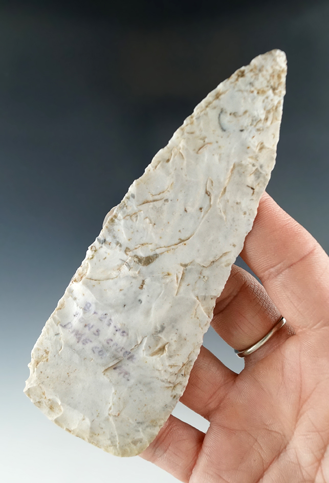 Very nice flaking on this 4 7/8" Cobbs Blade found near Sons Creek in 1910 in Dade Co. Missouri.