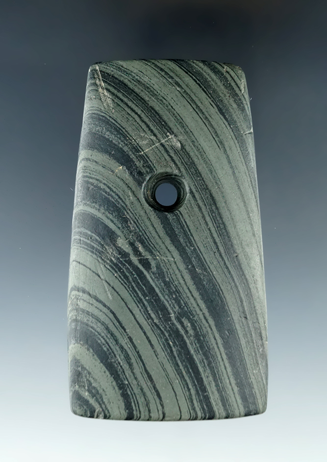 Beautiful banding on this 3 1/2" Glacial Slate Trapezoidal Pendant found in Richland Co. Ohio.