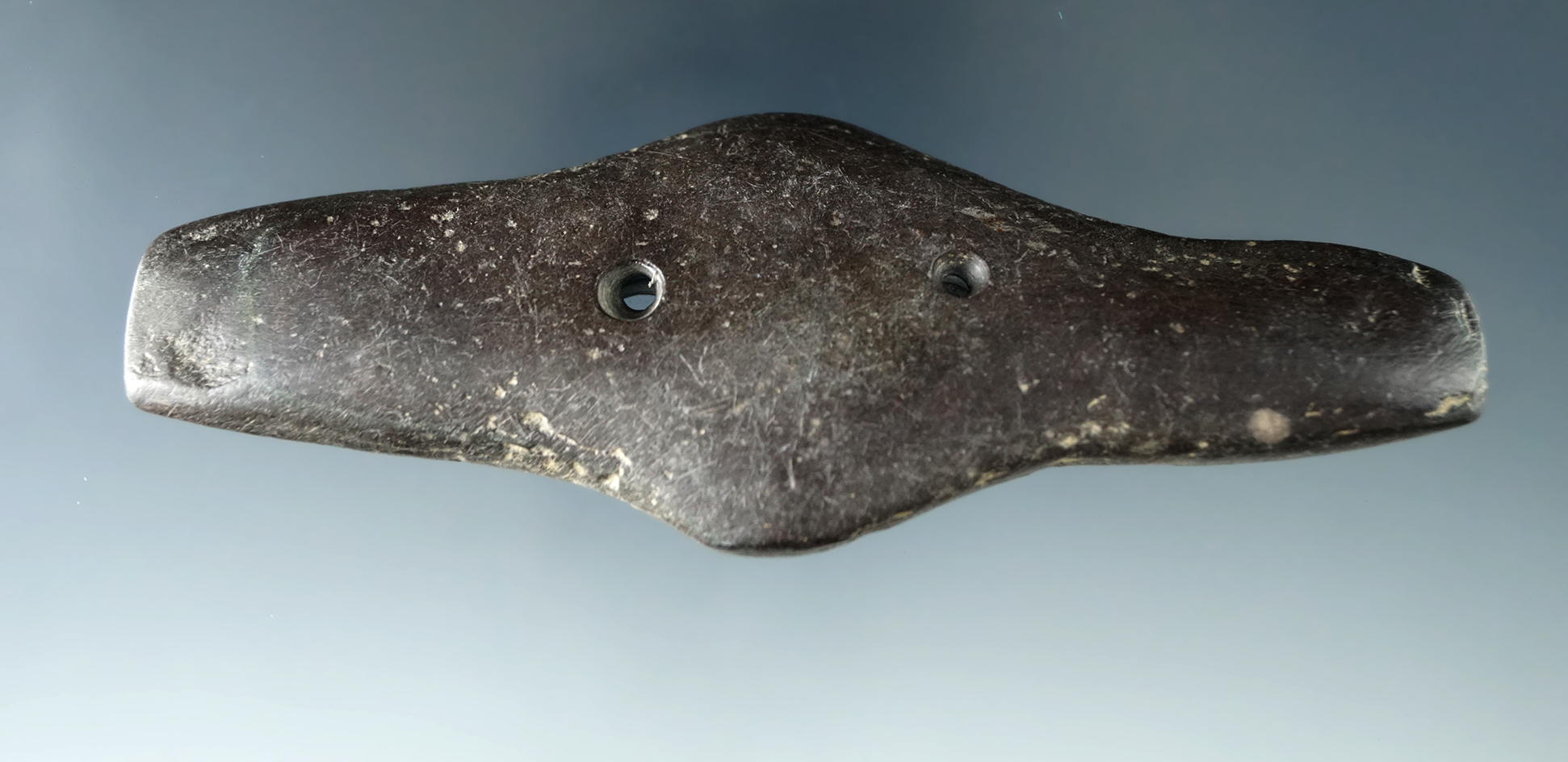 4 3/8" Transitional Expanded Center Gorget found 1 mile North of Spencer, Medina Co., Ohio.